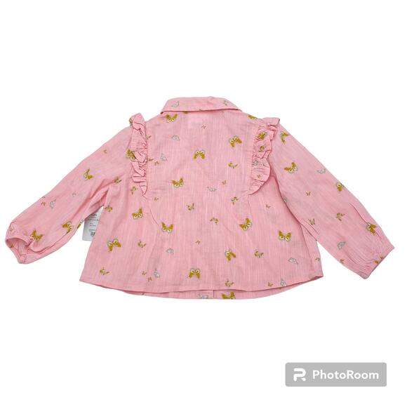 Okie Dokie Baby Girl's Pink Butterfly Graphics Button Up Top Size 12M NWT - Picture 2 of 3